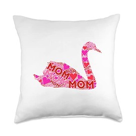 I Love Mommy Swan Heart Silhouette Design Pink Red Heart Love Mom-Lake Birds Swan Mama Mother's Day Throw Pillow, 18x18, Multicolor