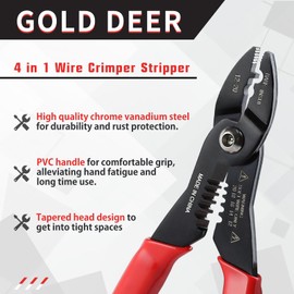 GOLD DEER 4 in 1 Wire Crimper Stripper 7 Inches Compact Wire Stripper Multi Purpose Electricians Pliers Professional Electrical Cable Stripping Crimping Tool 12-20 AWG Wire for Household Industrial
