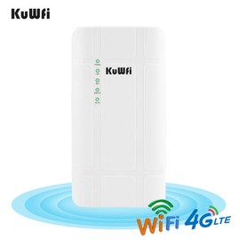 KuWFi 300Mbps Outdoor 4G LTE CPE WiFi Router with Sim Card Slot CAT4 SIM Routers with POE Adapter Work with IPcamera or Outside WiFi Coverage (US Version B2/B4/B5/B12/B13/B14/B66/B71)
