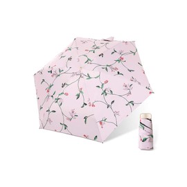 AFULILI Small Compact Travel Umbrella UV Protection Mini Umbrella Perfect for Travel Lightweight Portable Parasol Outdoor Sun & Rain Umbrellas (Pink flower)