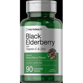 Horbäach Black Elderberry, Vitamin C and Zinc Chewable Tablets | 90 Count | by Horbaach
