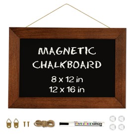 4 THOUGHT Small Chalk Board, 8" x 12" Magnetic Chalkboard Sign Wood Framed Chalkboards for Walls Kitchen Home Cafe School Wedding Menu with 1 Maker 4 Magnets, Rustic Brown