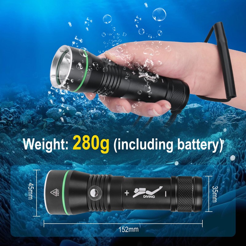 BORUIT S3 Dive Light Scuba Diving Flashlight, Super Bright 1500
