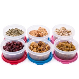 Reusable Plastic Food Storage Containers Stackable Airtight Food Containers for Snacks, Picnics, Food Prep, Picnics and more – Set of 6 in Various Sizes – Dishwasher Microwave and Freezer Safe - 6.5oz