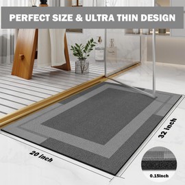 YDKGL Non Slip Bath Mats for Bathroom, Quick Dry Super Absorbent Diatomaceous Earth Rubber Backing Bathroom Rugs, Ultra Thin Bath Mat Fit Under Door Bath Floor Bathtub Shower Sink, Dark Grey 20"x 32"