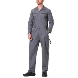 TopTie Men's Long Sleeve Coverall Action Back Coverall with Zipper Pockets, Mechanic Uniform, Gray Coverall