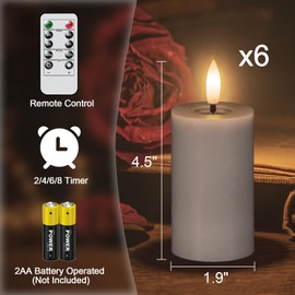 Eldnacele Flameless Pillar Flickering Candles with Remote and Timer, Battery Operated 3D Wick Real Wax LED Candles Set of 6 Gray Candles Christmas Holiday Decor Wedding Home Indoor Decorations