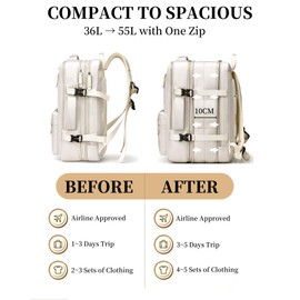 KEQIKAI Expandable Travel Backpack for Men Women, Large Carry on Backpack Airplane Approved 15.6" Laptop Backpack with USB Charging Port,Water Resistant Lightweight Daypack for Flight 50L Pink