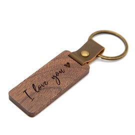 MUUJEE Engraved I Love You Wooden Keychain - Home Car Office Key Chain, New Driver Gift Ideas, Birthday or Father's Day Gift Husband Dad Son (I Love You)