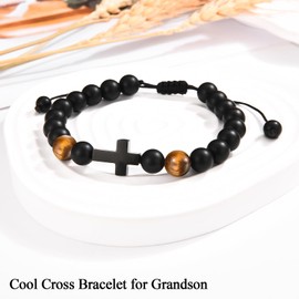 Grandson Gifts To My Grandson Cross Bracelet for Boys, Graduation Back to School Birthday Christmas Valentines Day Easter Basket Stuffers Baptism First Holy Communion Confirmation Gifts for Grandson