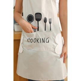 QuQuRuan Kitchen Apron With Hand Wipe Waterproof Oilproof Pockets Women Apron With pockets Cooking Baking Painting (1, White)