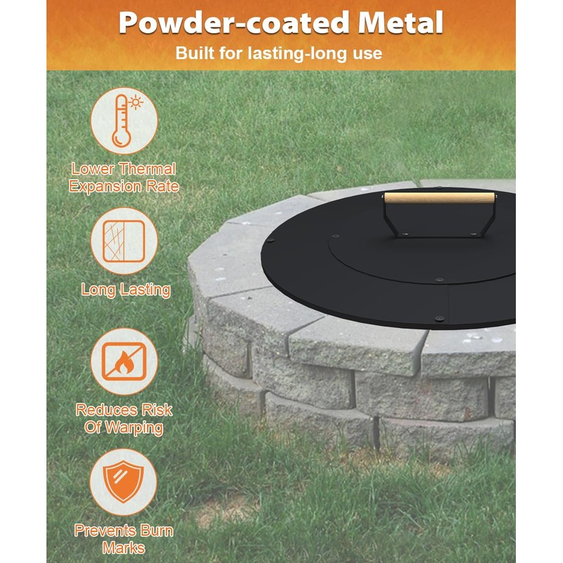 Ardier 20" Wooden-Handle Fire Pit Lid for Pits up to