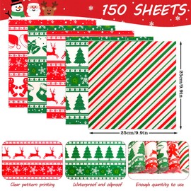 150 Pcs Christmas Wax Paper Sheets for Food, Sandwich Wrap Deli Paper Waterproof & Greaseproof Baking Cookie Waxed Tissue for Kitchen Handmade Food Boxes Basket Liners