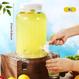 SiliFine 2 Pieces 1 Gallon Plastic Beverage Dispenser with Spigot Striped Clear Large Drink Beverage Dispenser Summer Fridge Water Container with Tap for Party Iced Tea, Sangria, Lemonade (White)