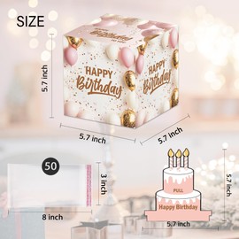 Simple Pink Birthday Money Box for Cash Pull, Happy Birthday Boxes Gifts for Money Pull Out Card, 50Pcs Transparent Bags