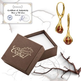 Women's Earrings Made of Gold-Plated 925 Sterling Silver with Amber Made in the EU, Sterling Silver, Amber
