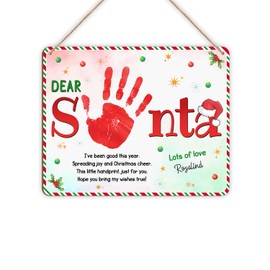 DIY Wooden Dear Santa Baby's First Christmas Handprint Hanging Sign, Letter to Santa Crafts Plaque, My 1st Christmas Handprint Art Craft Keepsake from Kids, Holiday Xmas Craft Gifts, School Activity