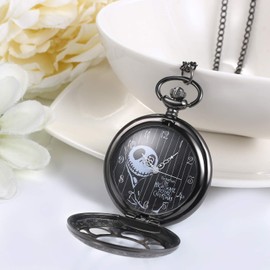 JewelryWe Nightmare Before Christmas Pocket Watch Vintage Pocket Watch with Chain Men Women Necklace Watch for Xmas