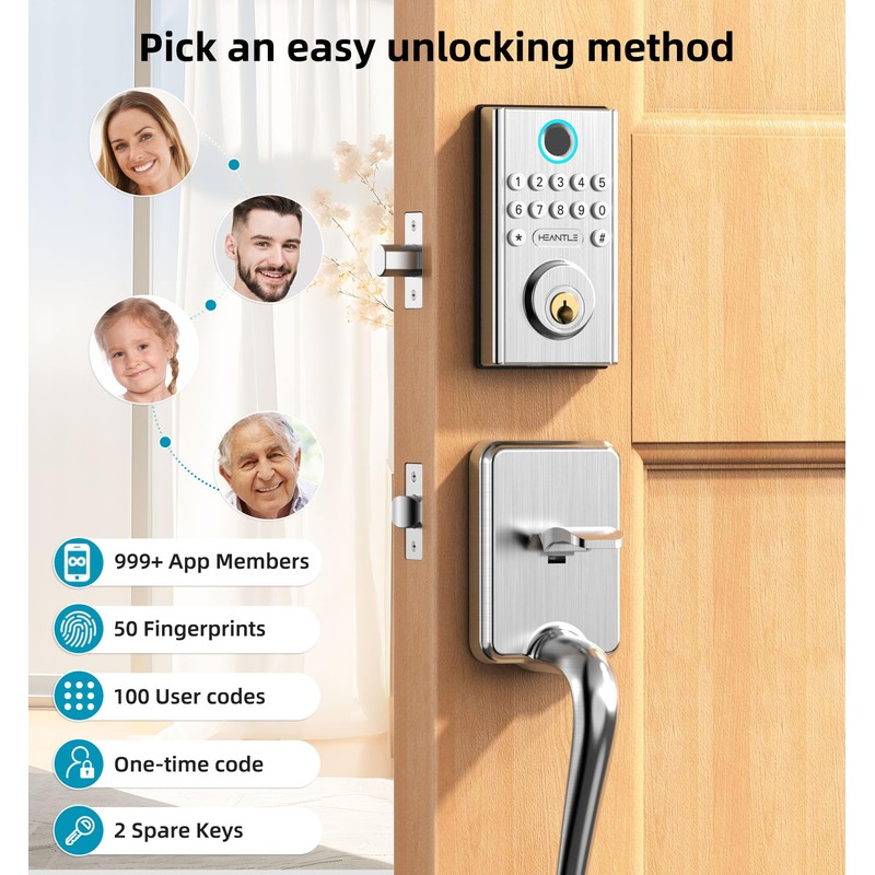 WiFi Deadbolt Smart Lock Fingerprint - HEANTLE Keyless Entry Front