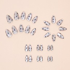 Short Press on Nails Almond Fake Nails Purple Flowers Acrylic Nails Cat Eye Full Cover Nails Press ons Cute Artificial Glossy Stick on Nails for Women 30 Pcs