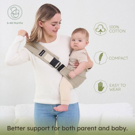 AUYEAZGO Toddler Sling Carrier - Premium Cotton, Expandable & Ergonomic, One Size Fits All, Ideal for 6-48 Months (16-44 lbs), Compact & Easy to Use, One-Hand-Free, Beige