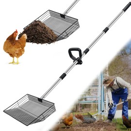 KONOTE 15inch Heavy-Duty Chicken Poop Scooper with Ergonomic Grip, Chicken Coop Scoop with Adjustable Stainless Steel Handle (24-70"), 4-in-1 Litter Sifting Shovel for Chicken Coop Accessories