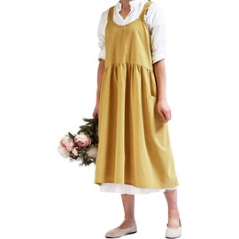 Upxiang Women Retro Literature Art Cotton Linen Cross Back Apron Flower Shop Clothing Cafe Kitchen Cooking Casual Apron;