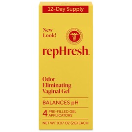 RepHresh Odor Eliminating Vaginal Gel, Fragrance Free, Balances Vaginal pH, Odor Control Up to 3 Days, 4 Pre-Filled Applicators