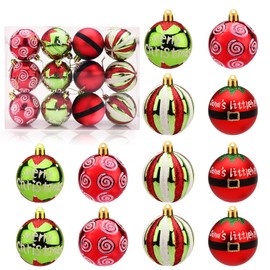 12 Pieces Christmas Balls 6 cm Christmas Baubles 4 Patterns Red Green Christmas Pendant Decorative Hanging Bauble Shatterproof Christmas Balls Ornaments Xmas Tree Balls for Xmas Party Home Decor