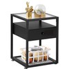 VECELO Modern Side, Nightstand, Tempered Glass End Table, Cabinet with