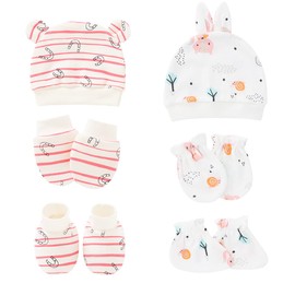 Mery Yuer Newborn Baby Cotton Hat and Newborn Anti-Scratch Mittens&Socks 6-Piece Set for Infant Boys and Girls