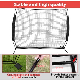 7x7ft Lacrosse Backstop, Portable Backstop Net with Carry Bag and 4 Ground Nails. Stable Sports Practice Barrier Net for Golf, Lacrosse, Soccer, Baseball. Ball Stop Net for Backyard Garden Training