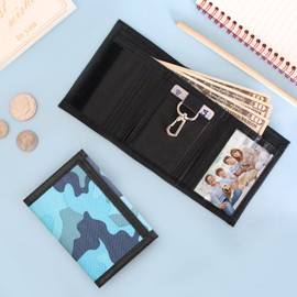 Lamiza RFID Kids Wallet for Boys Men, Boys Wallet for Kids with Magic Sticker, Teen Wallet with Coin Pocket, Camo Wallet for Teen Boys, Nylon Wallet for Christmas/Birthday Gift Ideas (Camo blue)