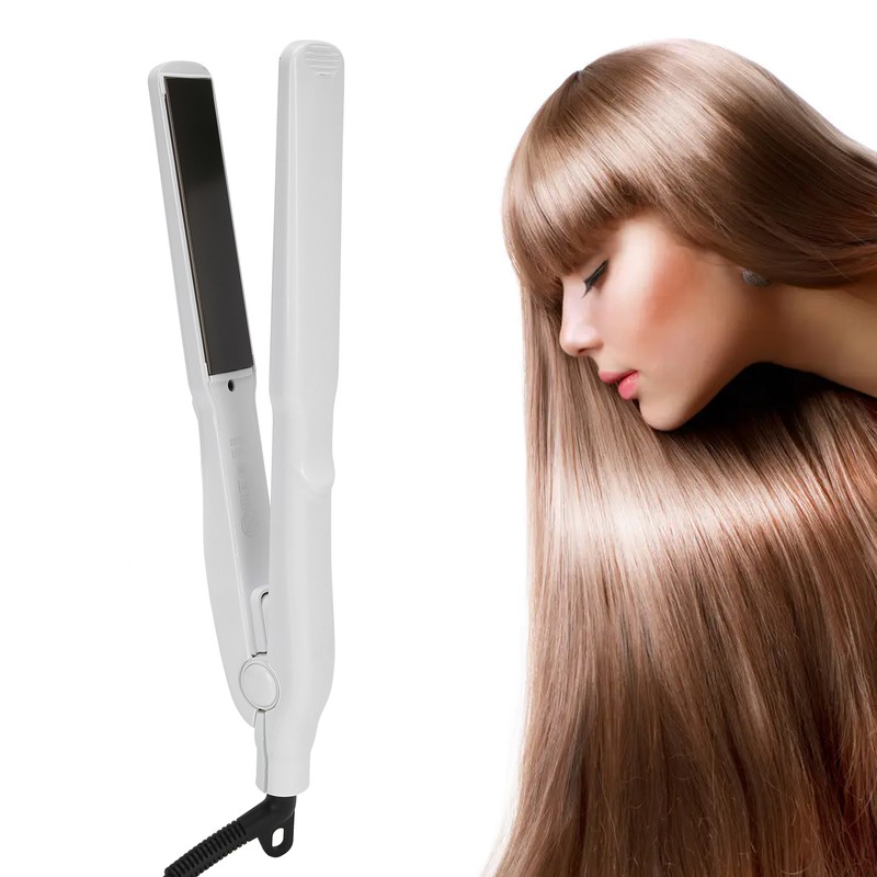 Professional Electric Hair Straightening Curling Iron DualUse Hair Straightener (White