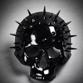 ILOVEMASKS Steampunk Spikes Skull Venetian Masquerade Half Face Mask - Black