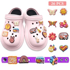 AOOTUERL 26 Pieces Shoe Charms Crocs Badge Goth and Cartoon Decoration Accessories Durable Waterproof Pin Plug, Suitable for Girls Party and Birthday Gift, Plastic