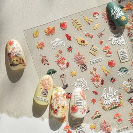 Fall Nail Stickers Autumn Leaf Nail Art Decals Maple Leaf Nails Art Stickers 5D Embossed Self Adhesive Design Nails Supply for Women Girls Kid Manicure Decoration