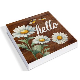 Hijie Wood Sign, 5 x 5 Inches, Rustic Country Flower Decor, Indoor, Wall Mount or Tabletop