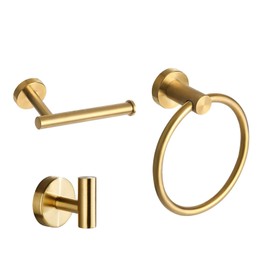 Hand Towel Holder Wall Mounted - Gold Towel Rail + Toilet Roll Holder + Towel Hooks For Bathrooms 3 Set 090309