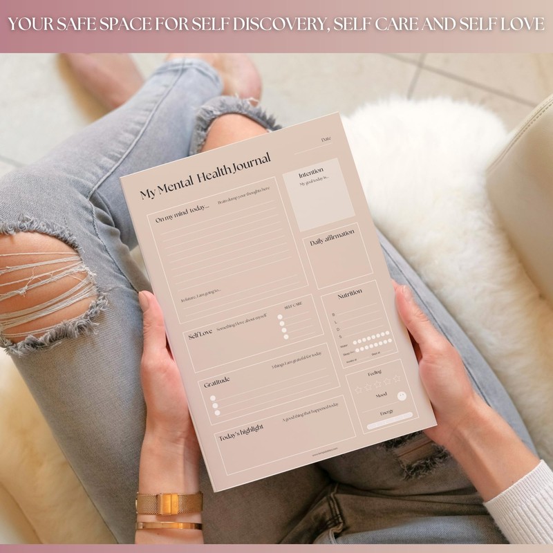 Mental Health Journal Planner | Daily Gratitude, Self Care, Intentions,