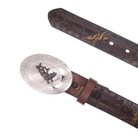 Nocona Boy's Bull Rider Cowboy Design Belt, Brown, 22