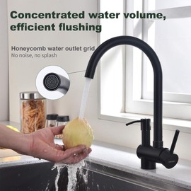 Trysea Kitchen Faucet with Soap Dispenser for One Mounting Hole,Stainless Steel Kitchen Sink Faucets,Single Handle Rv Matt Black Faucets 360°Rotatable