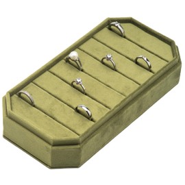 COWFEX Velvet Ring Organizer Display Tray Jewelry Box Organizer Ring Holder Earring Case Organizer for Wedding Birthday Christmas Day (Olive Green)
