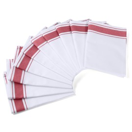 SAG Durable Kitchen Towels Dish Drying Glass Towels Lint Free Commercial Dish Towels Large Absorbent Thick Restaurant 100% Cotton 70cm x 50cm (Red, 10 Pack)