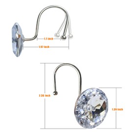 Romantic Angels 12PCS Shower Curtain Hooks Rings for Bathroom, Stainless Steel Rust Resistant Decorative Rhinestones Shower Curtain Hooks for Shower Curtains and Shower Rod (Silver)