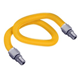 Gas Connector Kit 60 inch Yellow Coated Stainless Steel, 3/8” OD Flexible Gas Hose Connector for Gas Log and Space Heater, 3/8" MIP x 3/8" MIP Stainless Steel Fittings, 60” Gas Appliance Supply Line