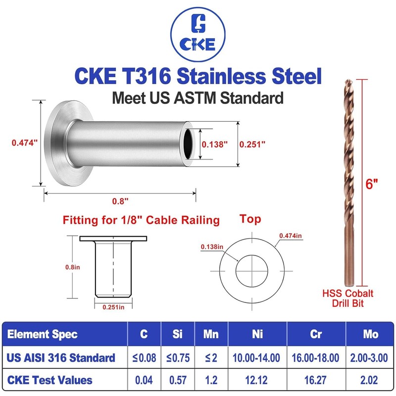 CKE 150 Pack T316 Stainless Steel Protector Sleeves for 1/8"