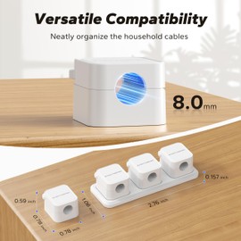 6-Pack + 1 Base Magnetic and Adhesive Cable Organizer - 8mm Slot for Phone, USB, HDMI, and Power Cords. Cable Clips Suitable for use on Office desks, Home Tables, nightstands, and in Cars (White).