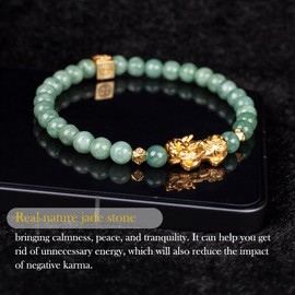 AROUROUA Fengshui Wealth Bracelet Green Real Jade Bracelets For Women Pixiu Attract Lucky Wealthy Bracelets