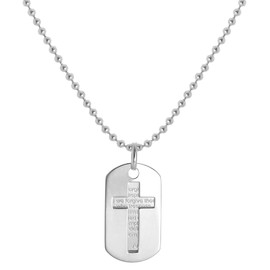 Sterling Silver Lord's Prayer & Cut Out Cross Dog Tags Pendant on 18 Inches Chain